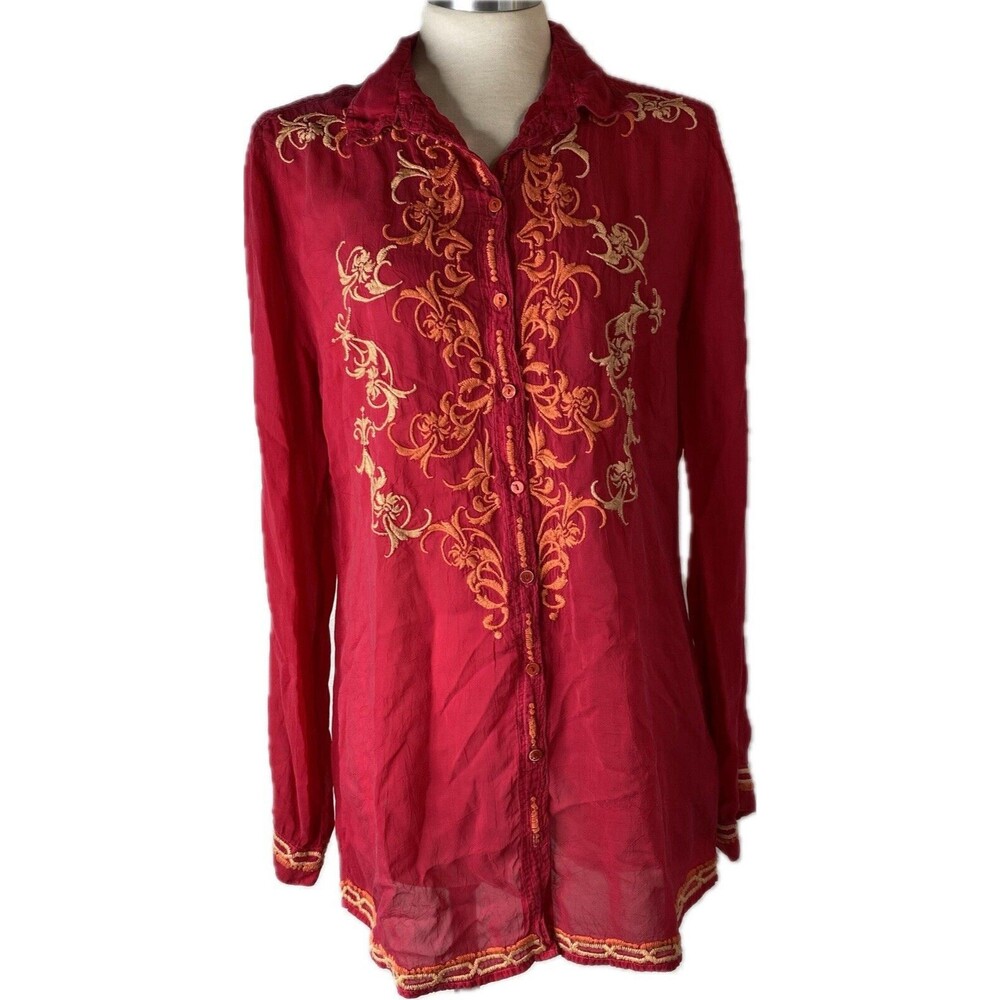 Johnny Was sz S Pink Embroidered Tunic